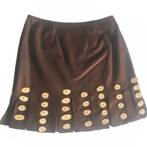 Vintage: Moschino Cheap + Chic 𖠌 Nuts Skirt 𖠌 Chocolate Wool Wood Chip Fringe - Picture 3 of 12